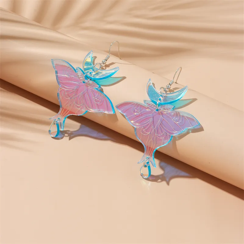 Artistic Insect Moon Acrylic Drop Earrings