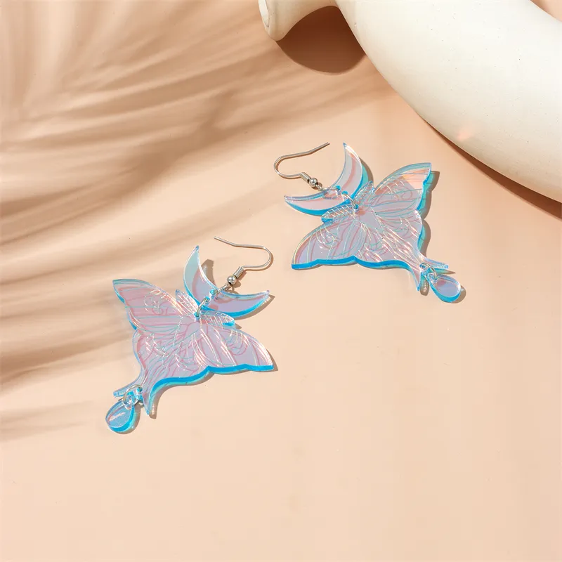 Artistic Insect Moon Acrylic Drop Earrings